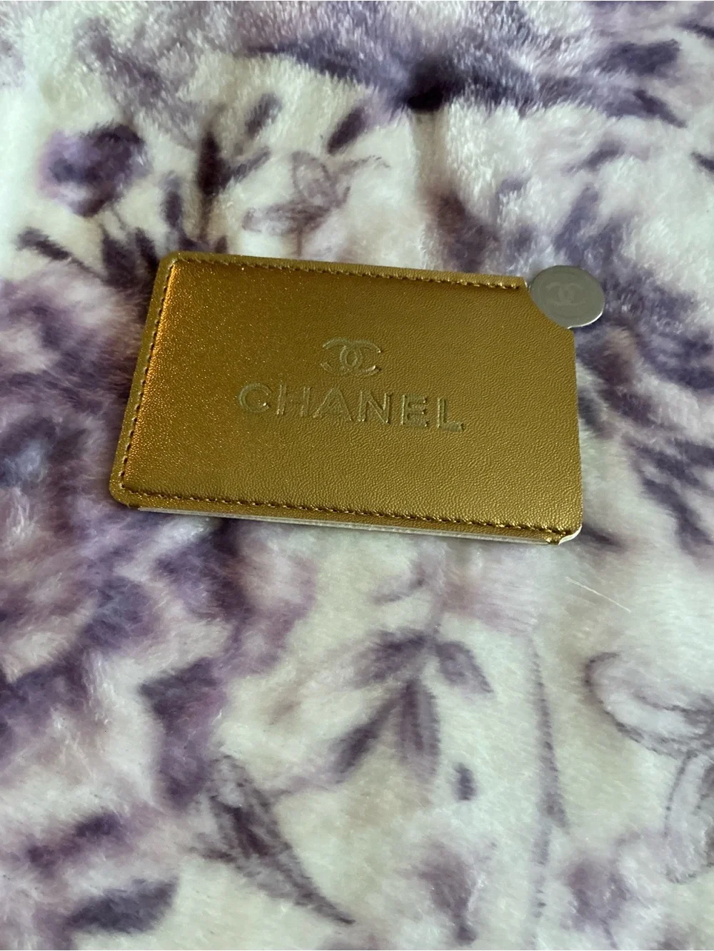 CHANEL Gold Metallic Card Case or Mirror with Embossed Logo
